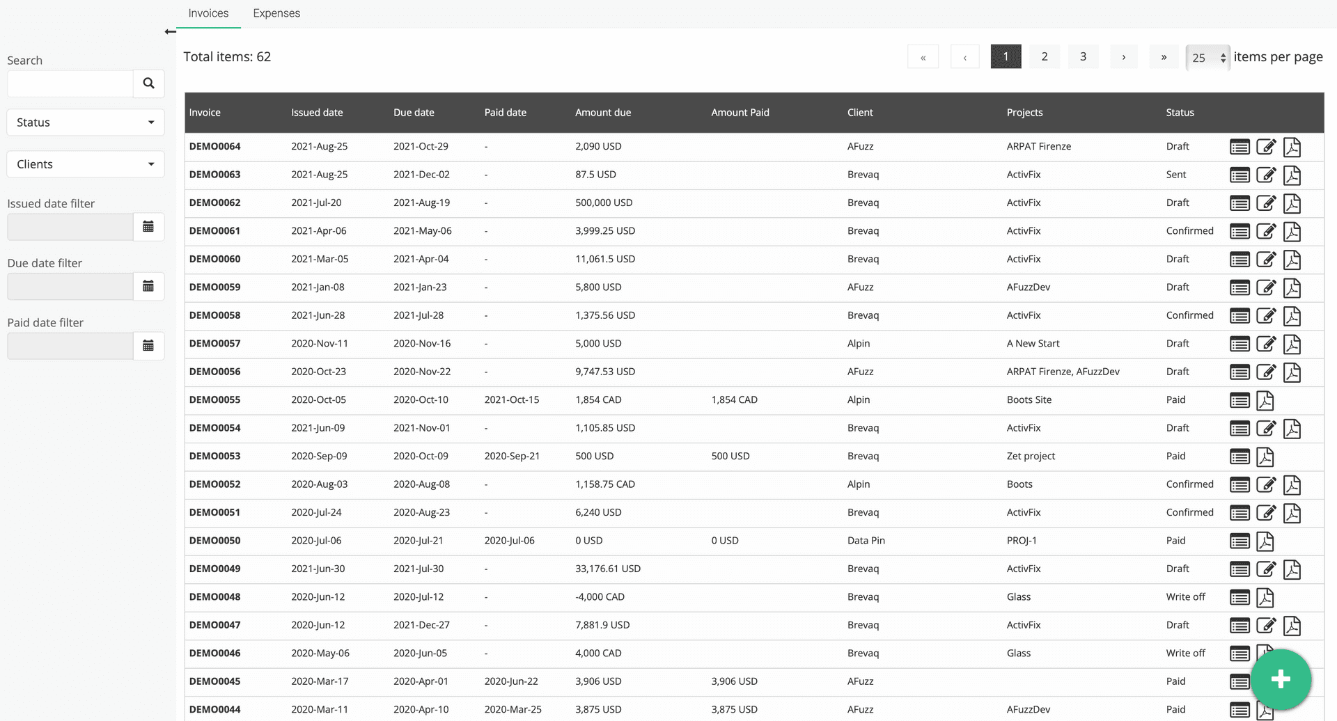 Informe detallado de facturas con fecha de vencimiento, monto y estado.